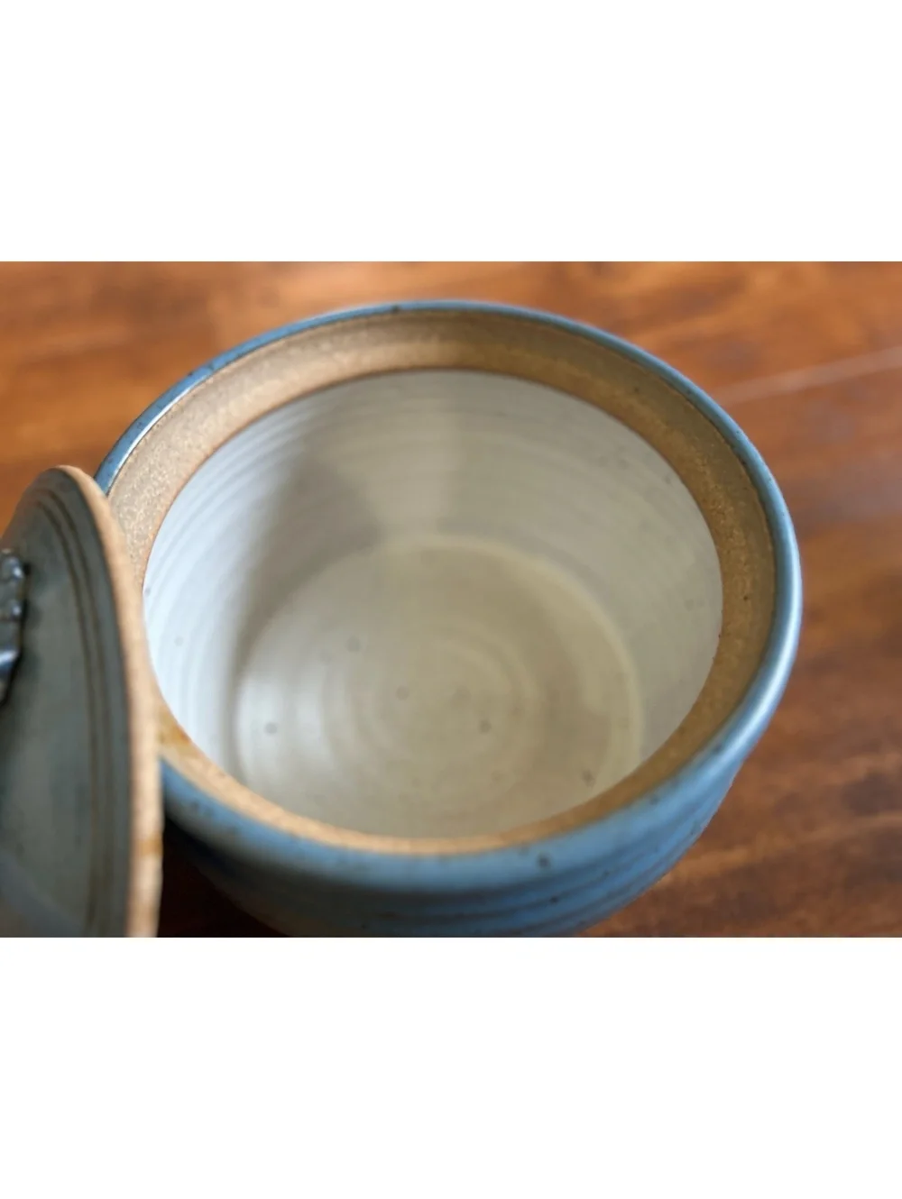 Handmade Blue Ceramic Pot with Lid and Shell Handle